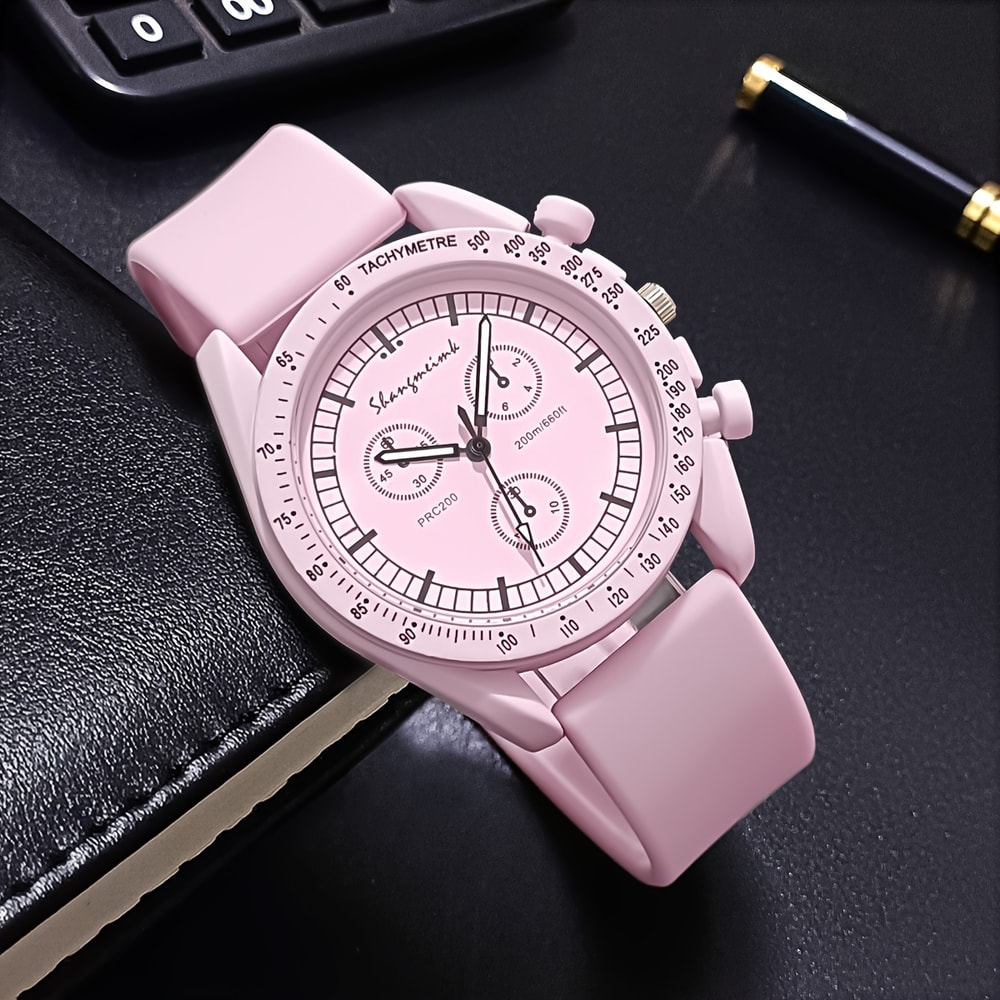 Stylish Silicone Band Women Sports Watch With Quartz Movement Three Dial Design 5