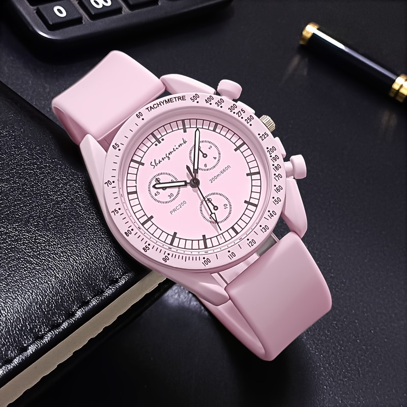 Stylish Silicone Band Women Sports Watch With Quartz Movement Three Dial Design 9