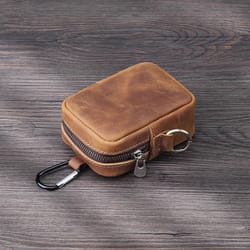 vintage leather key coin pouch with hook compact wallet case