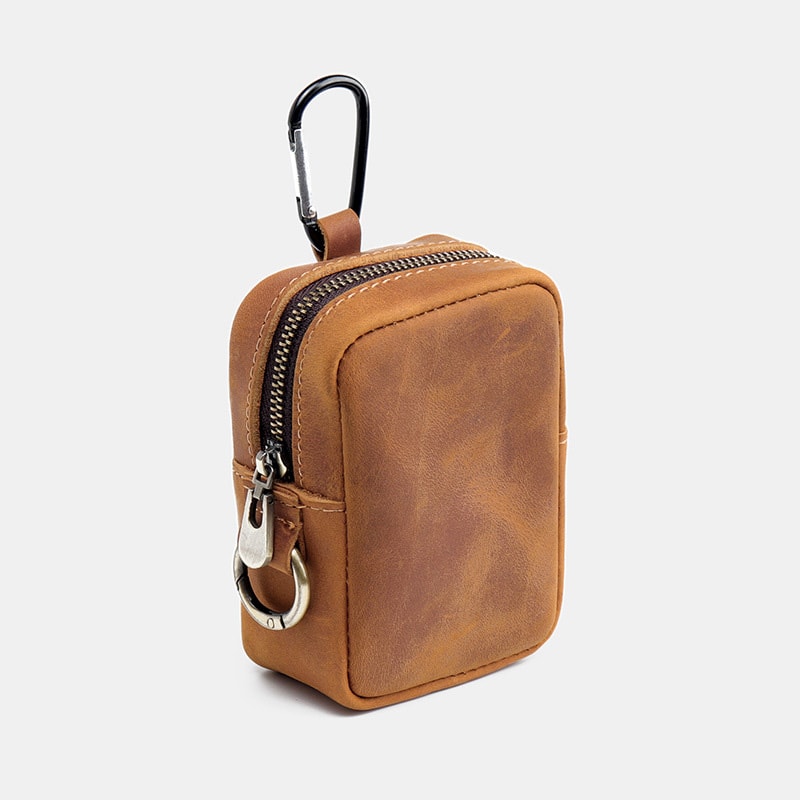 Vintage Leather Key Coin Pouch with Hook Compact Wallet Case
