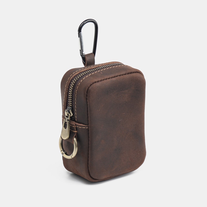 Vintage Leather Key Coin Pouch with Hook Compact Wallet Case