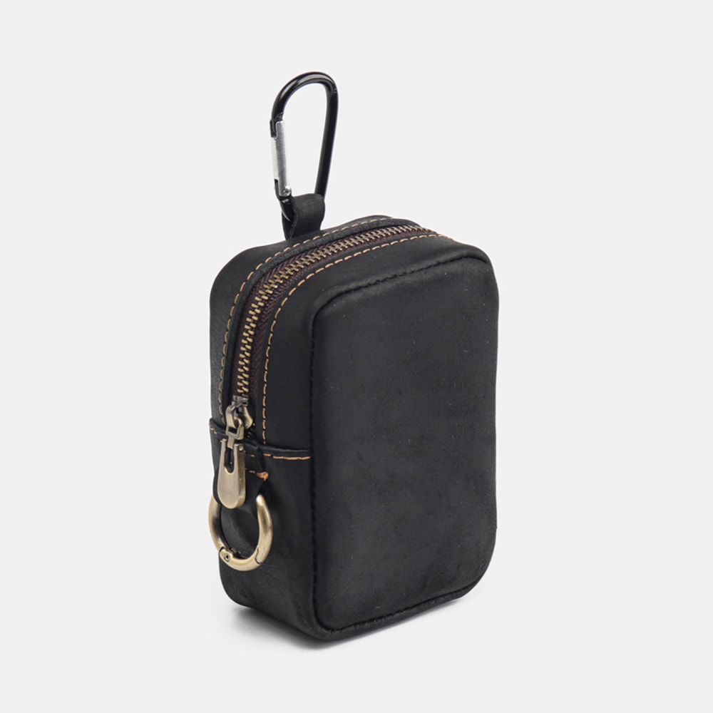 Vintage Leather Key Coin Pouch with Hook Compact Wallet Case