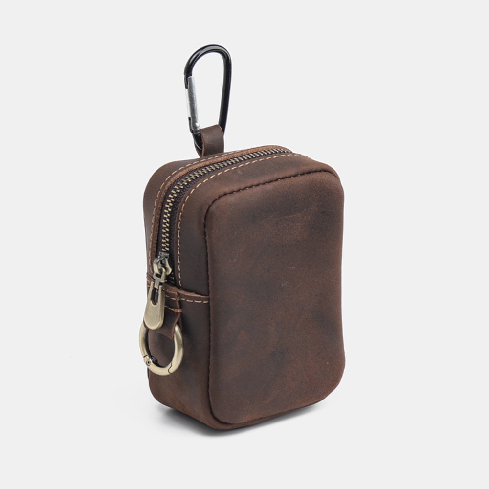 Vintage Leather Key Coin Pouch with Hook Compact Wallet Case