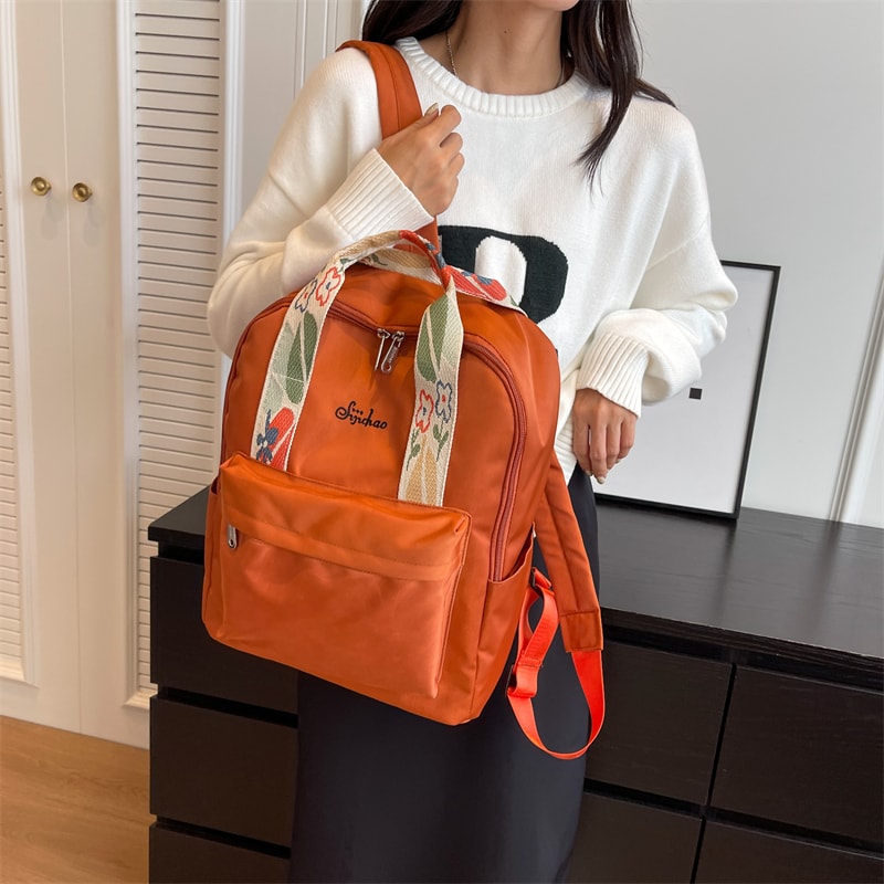 Floral Nylon Women Backpack Large Capacity Multi Pocket Travel School Bag 0