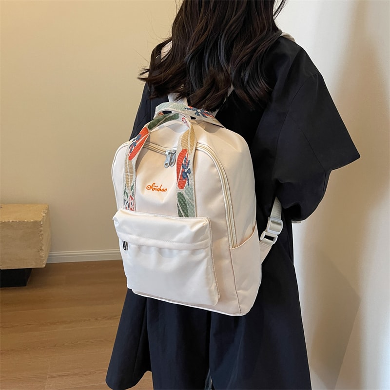 Floral Nylon Women Backpack Large Capacity Multi Pocket Travel School Bag 2
