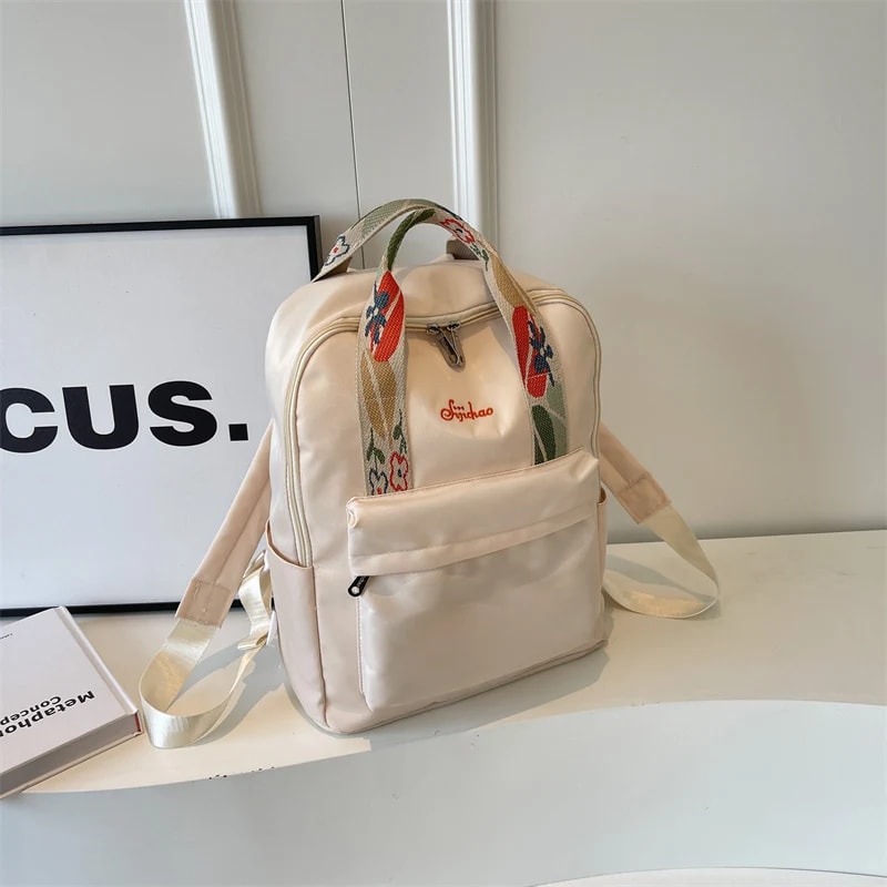 Floral Nylon Women Backpack Large Capacity Multi Pocket Travel School Bag 5