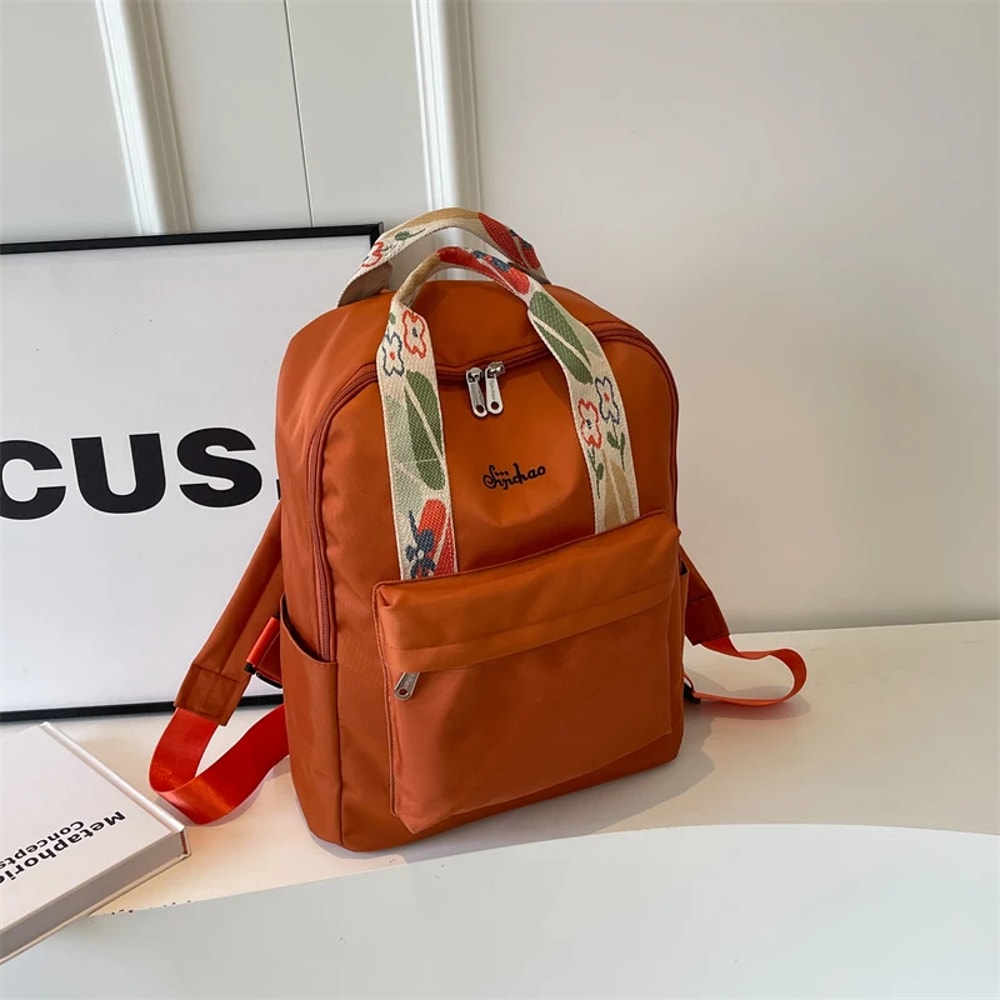Floral Nylon Women Backpack Large Capacity Multi Pocket Travel School Bag 6