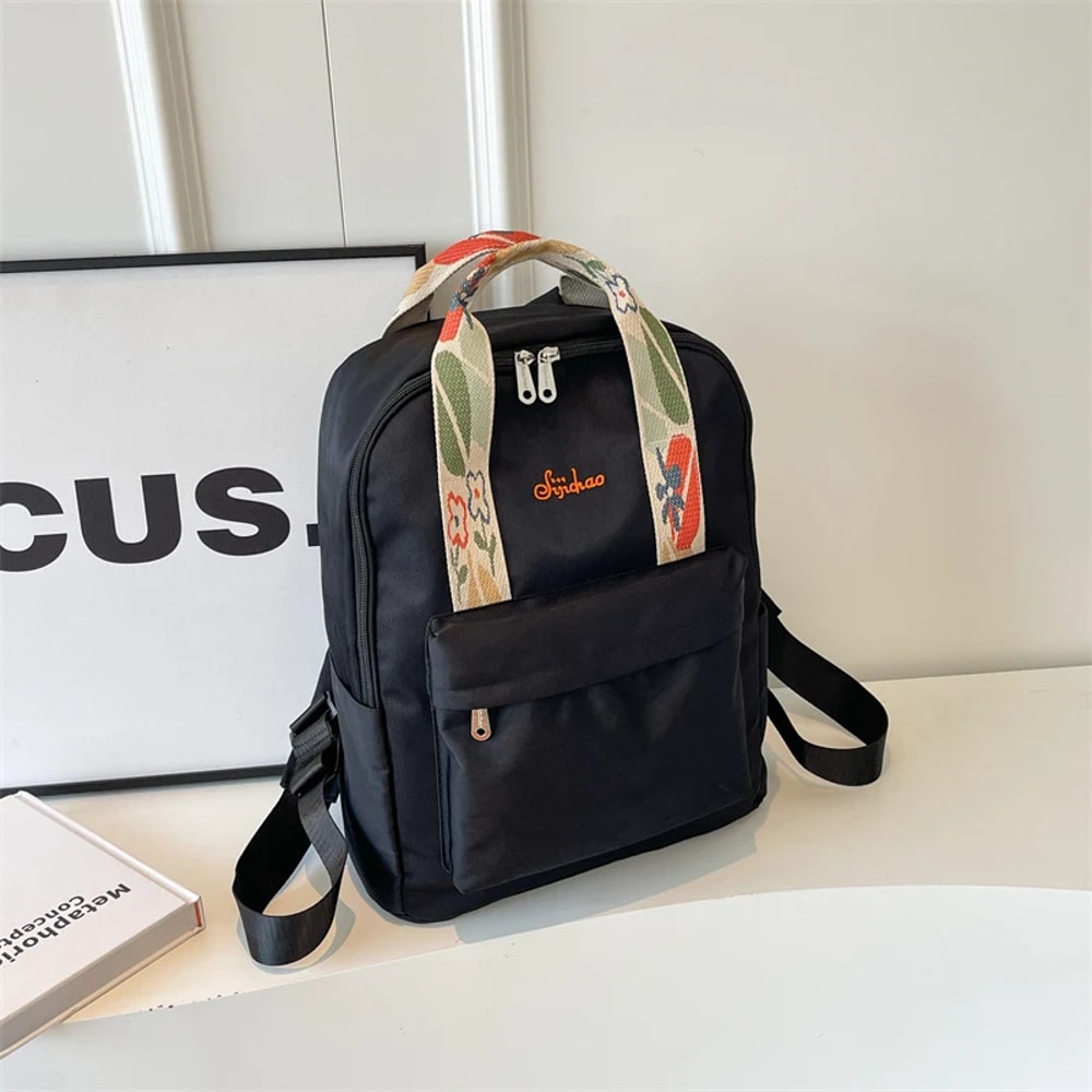 Floral Nylon Women Backpack Large Capacity Multi Pocket Travel School Bag 7