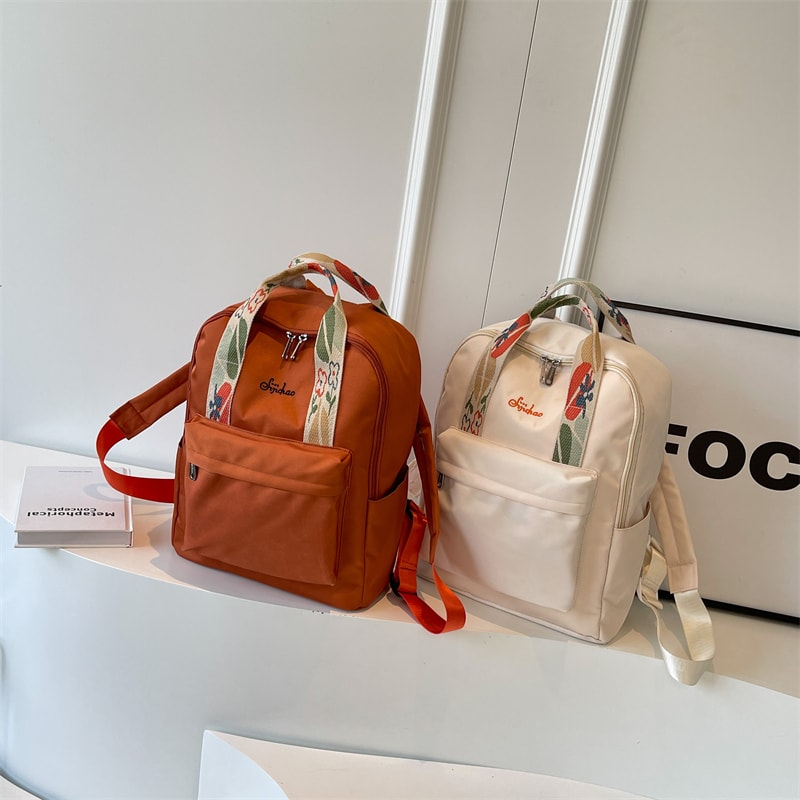 Floral Nylon Women Backpack Large Capacity Multi Pocket Travel School Bag 4