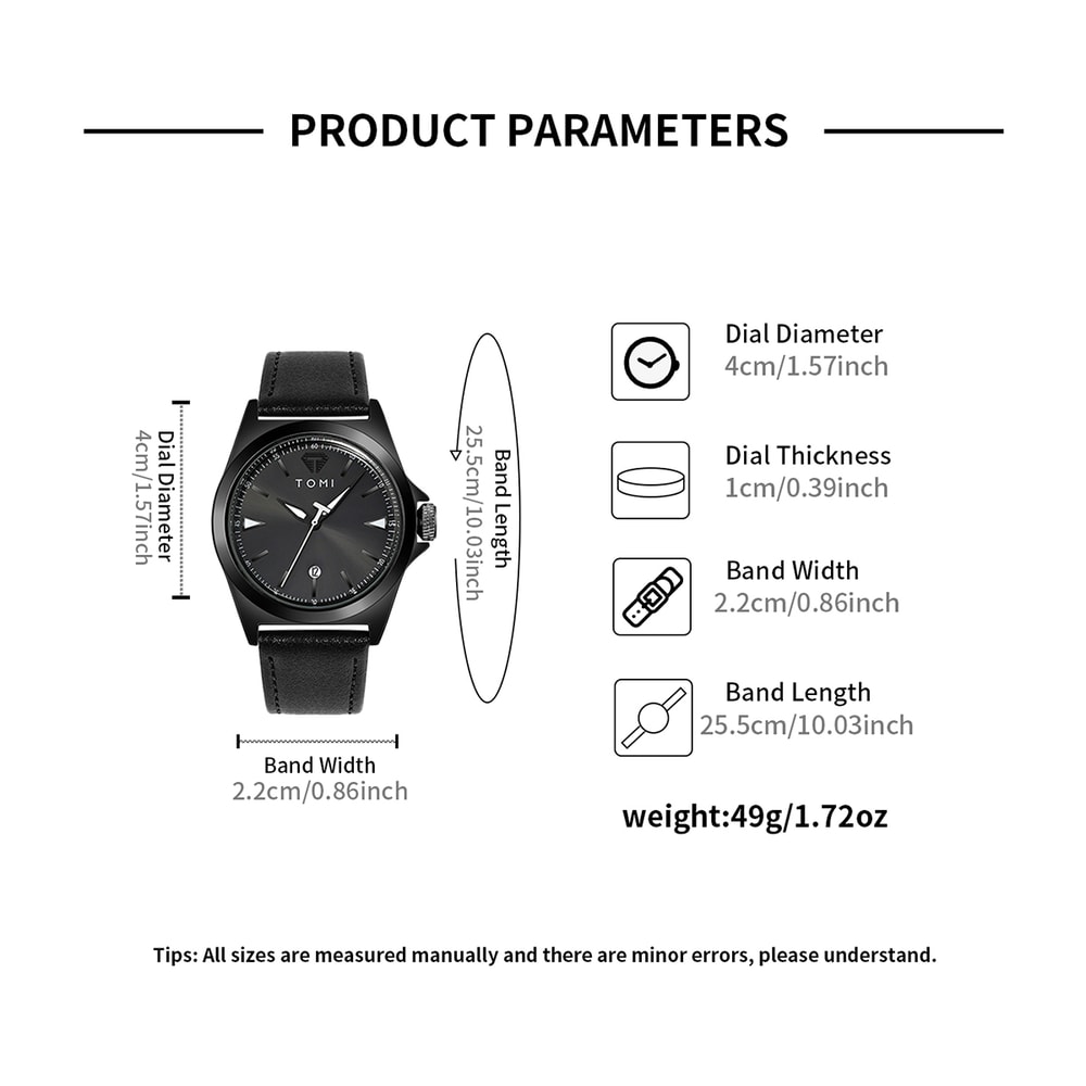 TOMI Minimalist Quartz Mens Watch Classic Business Casual Watch Elegant Round Dial 5