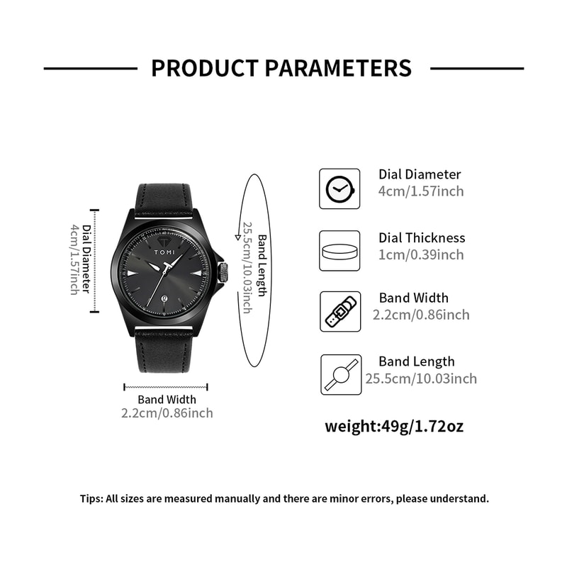 TOMI Minimalist Quartz Mens Watch Classic Business Casual Watch Elegant Round Dial 5