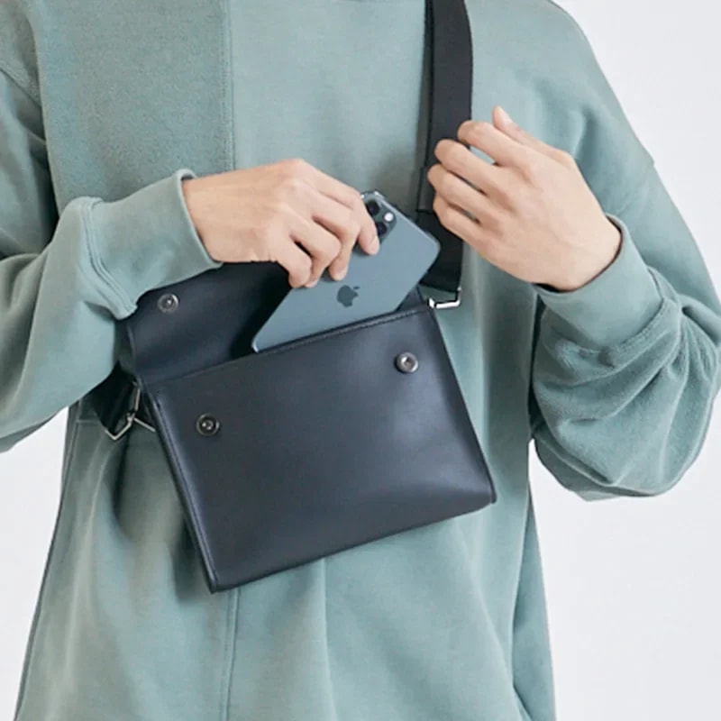 Men Crossbody Bag PU Leather Slim Shoulder Messenger for Everyday Carry