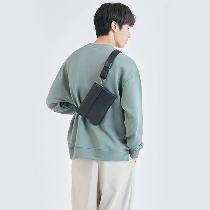 Men Crossbody Bag PU Leather Slim Shoulder Messenger for Everyday Carry