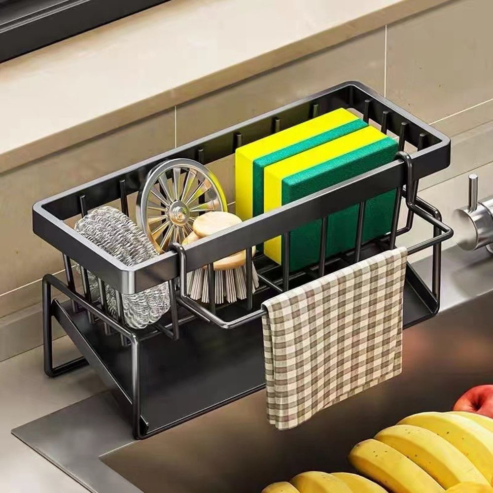 Stainless Steel Sink Organizer Rack With Faucet Storage For Sponge Soap And Towel 1