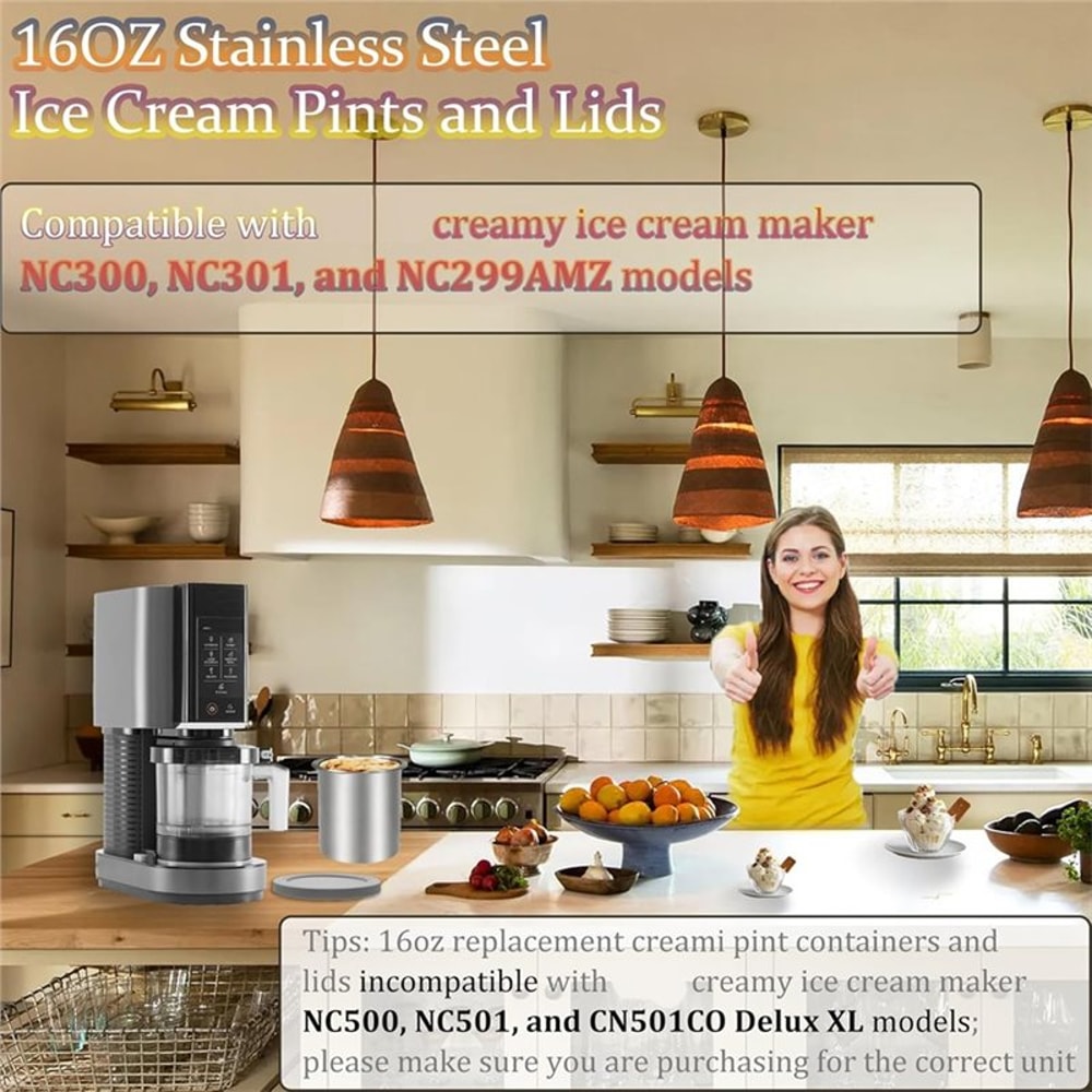 Stainless Steel Ninja Creami Containers Set Leakproof Ice Cream Pint Replacement 2