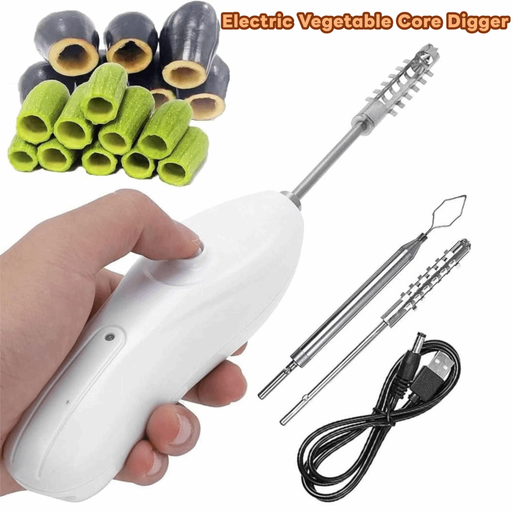 Electric Fruit Corer & Vegetable Core Digger with Replaceable Stainless Steel Heads
