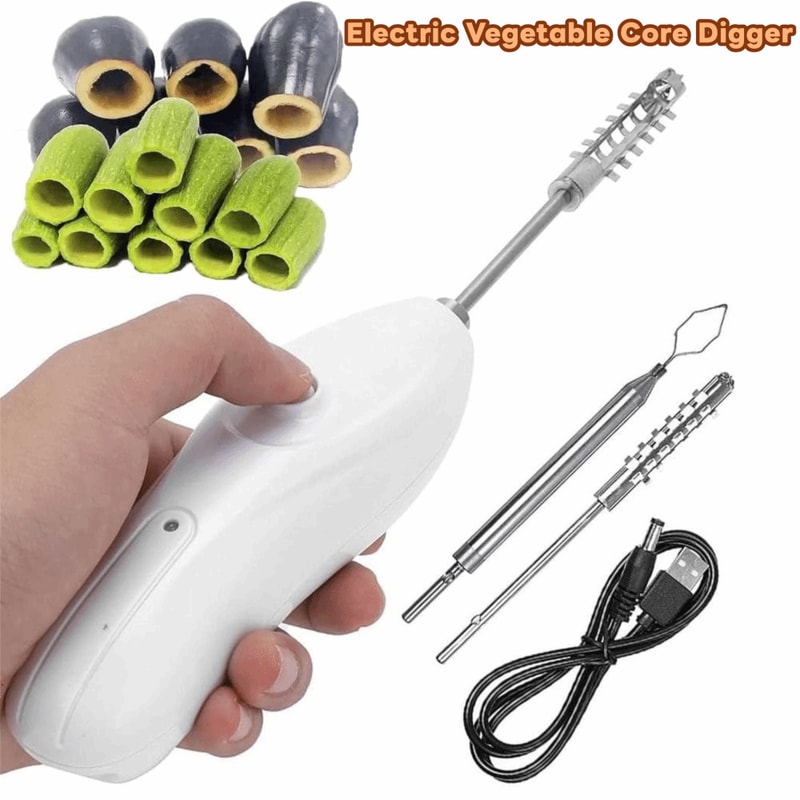 Electric Fruit Corer & Vegetable Core Digger with Replaceable Stainless Steel Heads