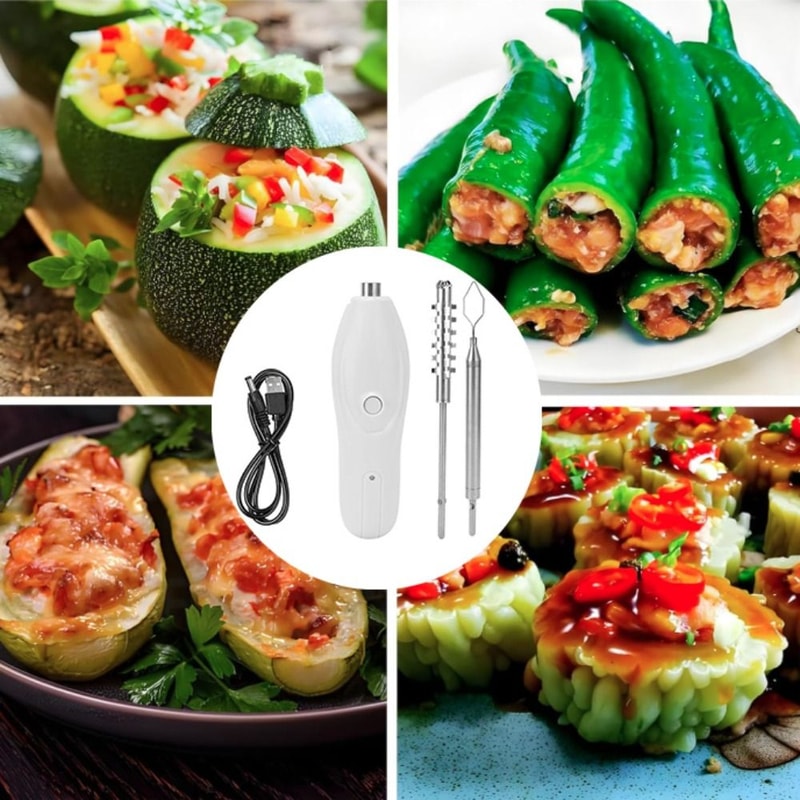 Electric Fruit Corer & Vegetable Core Digger with Replaceable Stainless Steel Heads