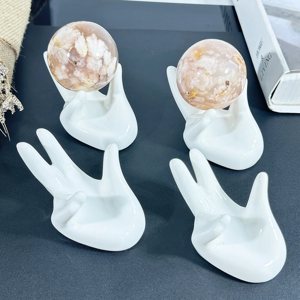 Elegant Ceramic Hand Crystal Sphere Holder For Quartz Crystal Stand Display 2