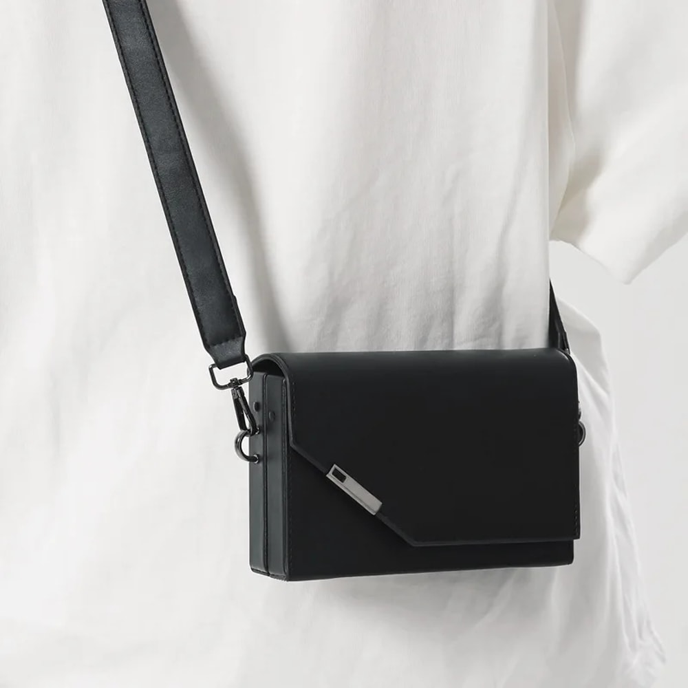 Mens PU Leather Crossbody Bag Compact Street Style Mini Messenger Shoulder Bag 0