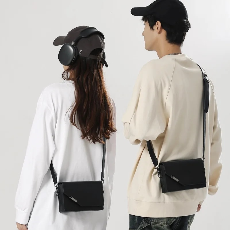 Mens PU Leather Crossbody Bag Compact Street Style Mini Messenger Shoulder Bag 1