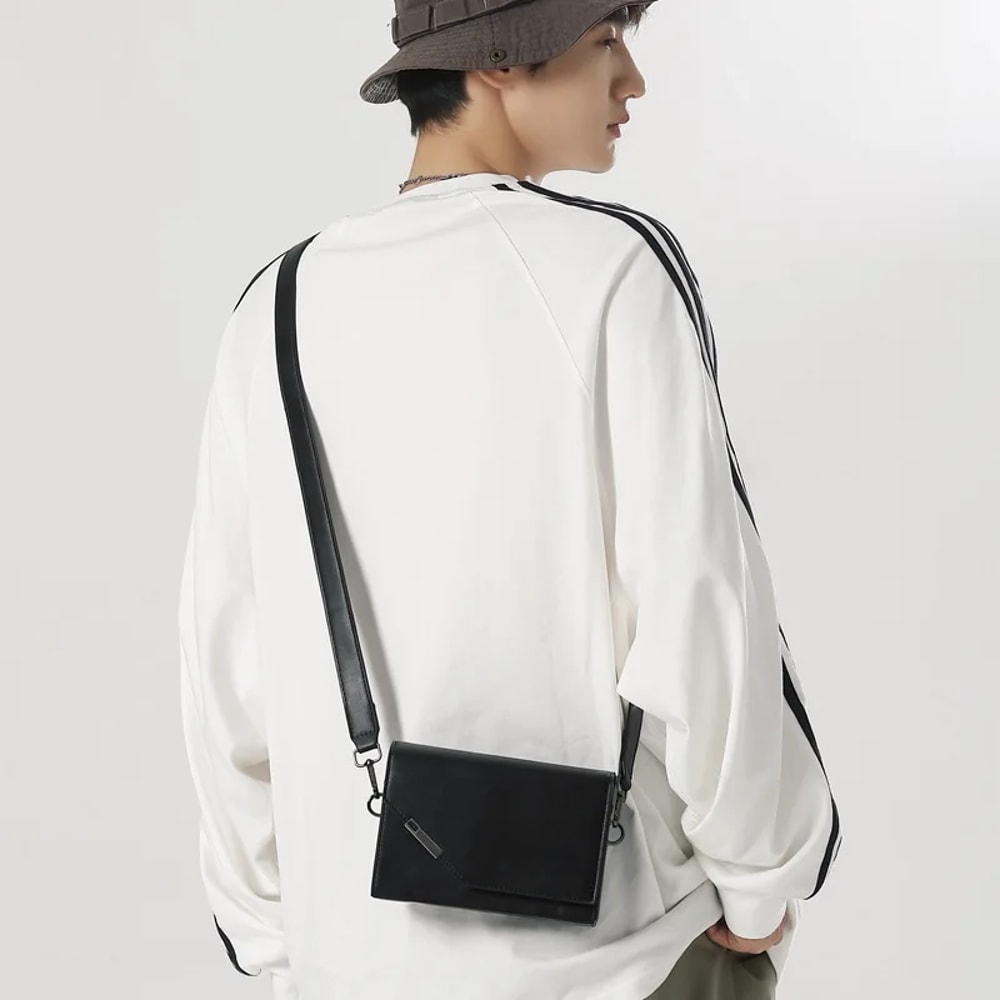 Mens PU Leather Crossbody Bag Compact Street Style Mini Messenger Shoulder Bag 2