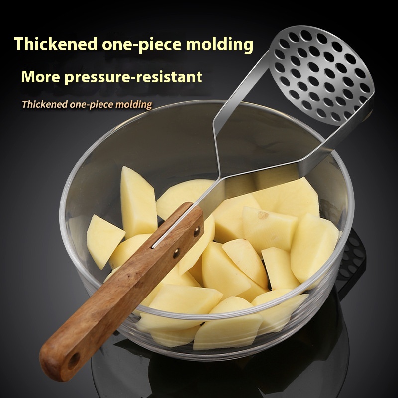 Ergonomic Stainless Steel Potato Masher With Wooden Handle For Smooth Mashing 0