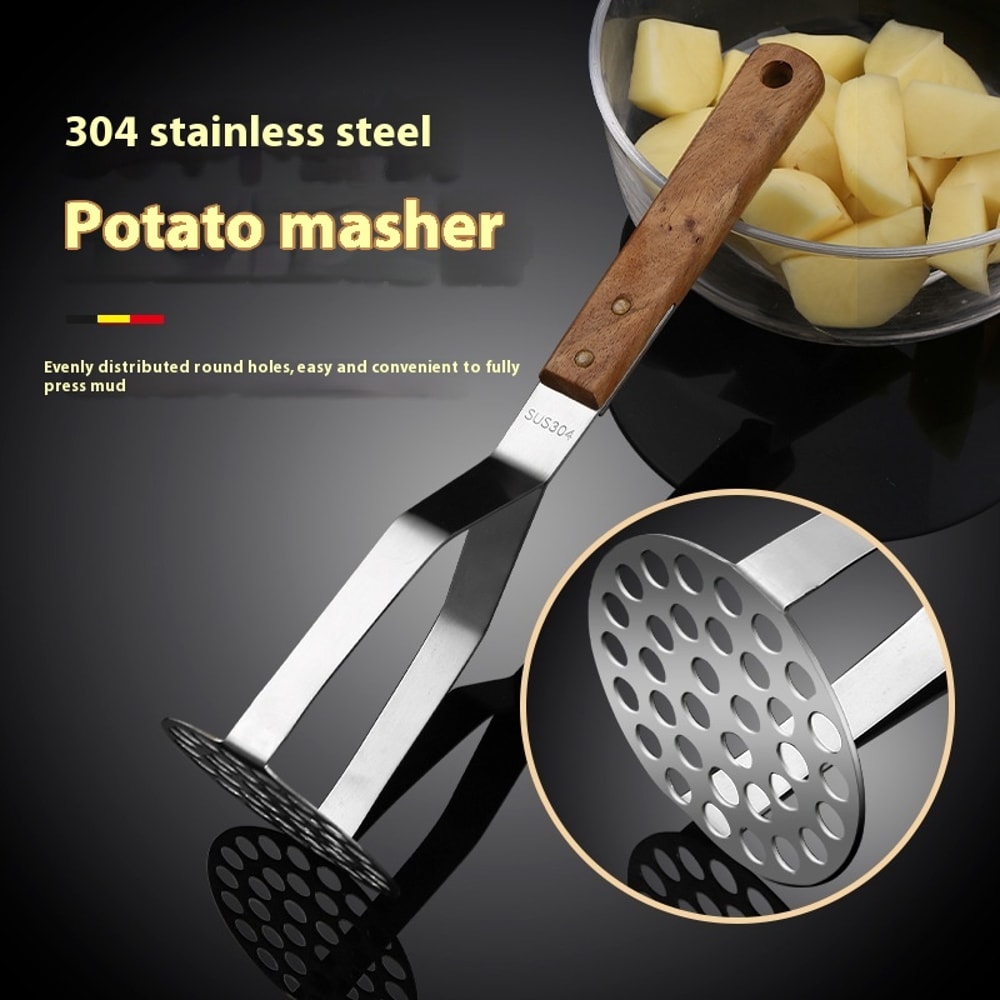 Ergonomic Stainless Steel Potato Masher With Wooden Handle For Smooth Mashing 1