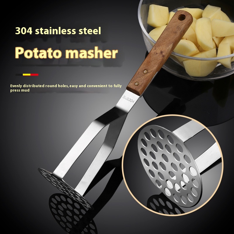 Ergonomic Stainless Steel Potato Masher With Wooden Handle For Smooth Mashing 1