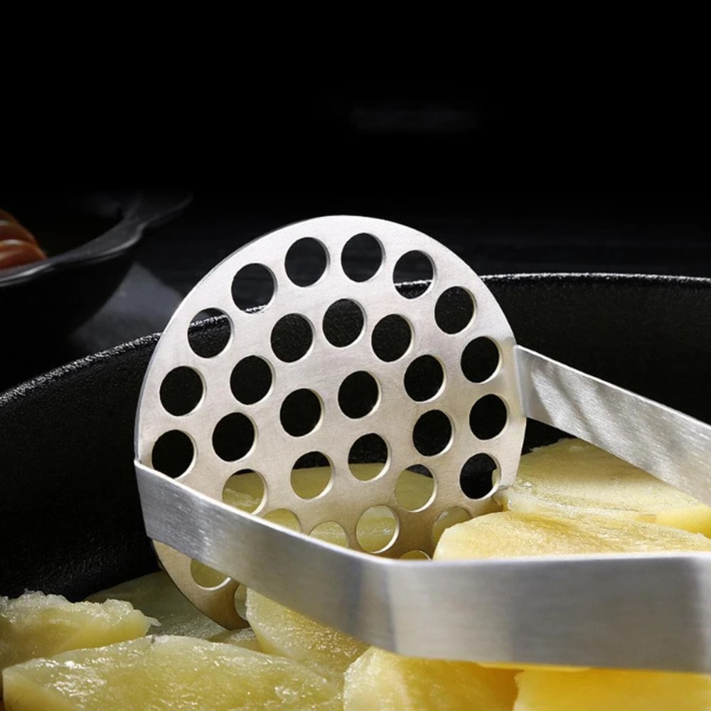 Heavy Duty Stainless Steel Potato Masher with Ergonomic Wooden Handle