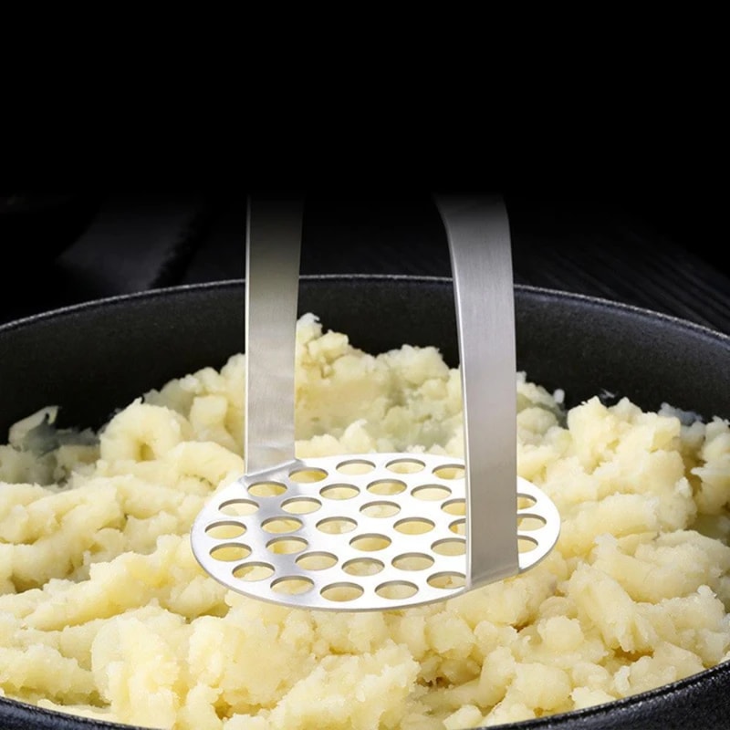 Heavy Duty Stainless Steel Potato Masher with Ergonomic Wooden Handle