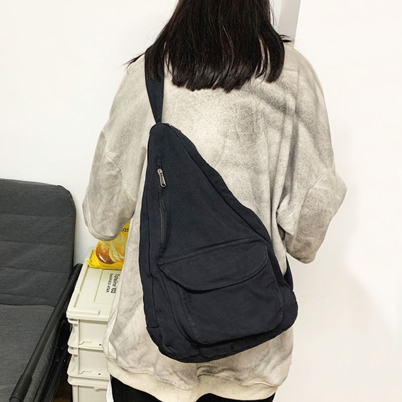 Canvas Chest Bag Multi Pocket Unisex Crossbody Bag for Travel and Daily Use