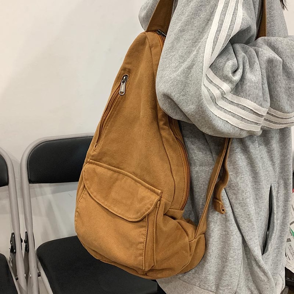 Canvas Chest Bag Multi Pocket Unisex Crossbody Bag for Travel and Daily Use