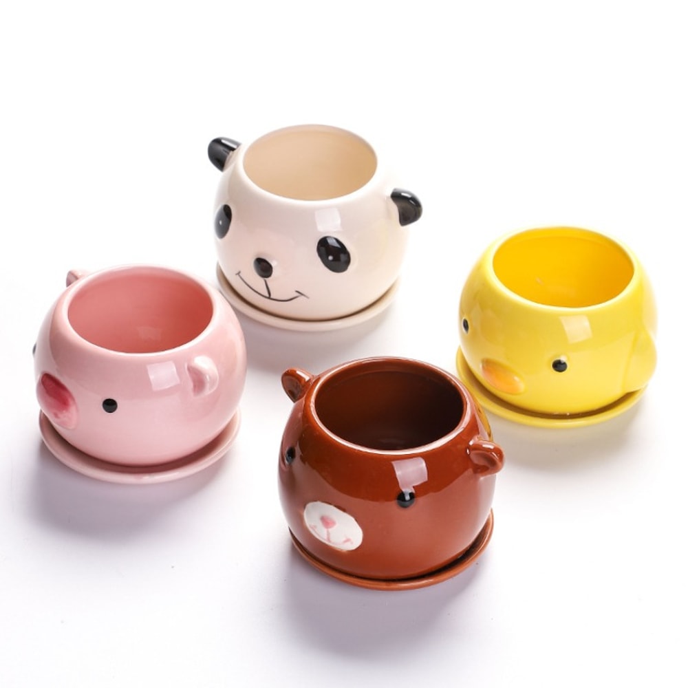 Cute Cartoon Ceramic Succulent Planter Pot Lightweight Breathable Indoor Plant Decor 0