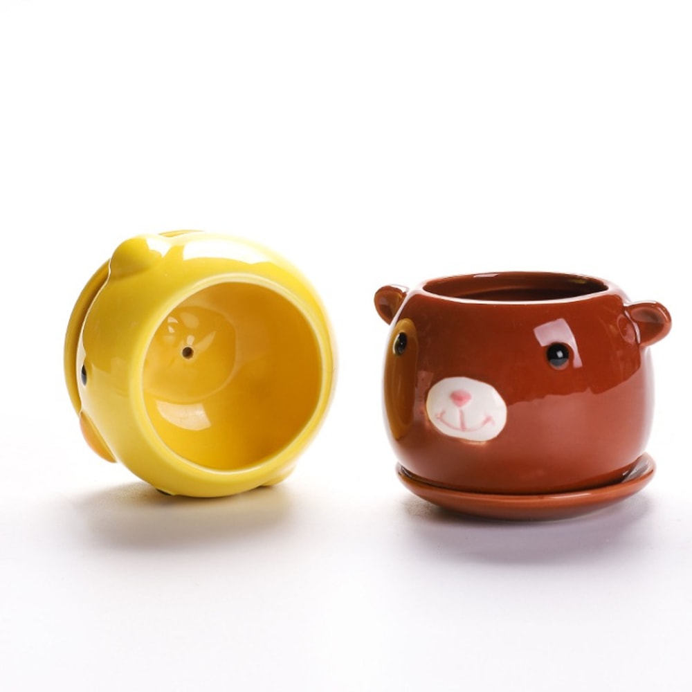 Cute Cartoon Ceramic Succulent Planter Pot Lightweight Breathable Indoor Plant Decor 2