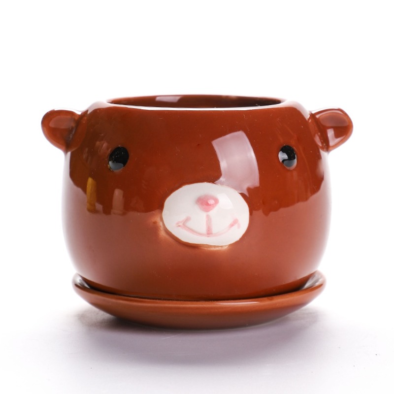 Cute Cartoon Ceramic Succulent Planter Pot Lightweight Breathable Indoor Plant Decor 4