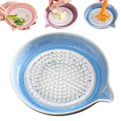 ceramic ginger grater plate with pour spout – manual garlic grinder & kitchen grinding dish