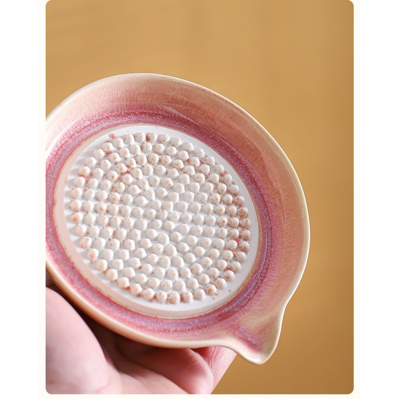 Ceramic Ginger Grater Plate with Pour Spout – Manual Garlic Grinder & Kitchen Grinding Dish