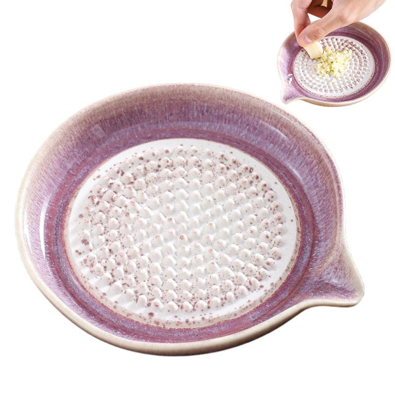 Ceramic Ginger Grater Plate with Pour Spout – Manual Garlic Grinder & Kitchen Grinding Dish