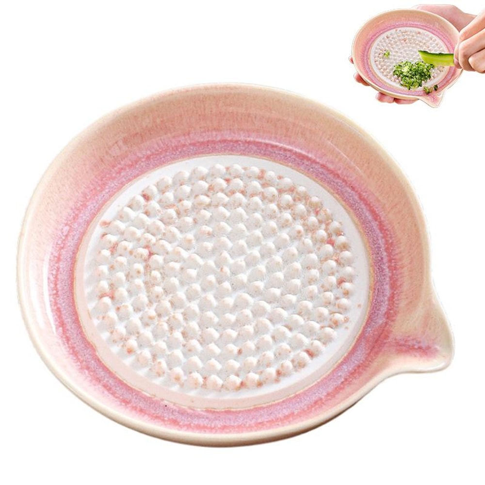 Ceramic Ginger Grater Plate with Pour Spout – Manual Garlic Grinder & Kitchen Grinding Dish