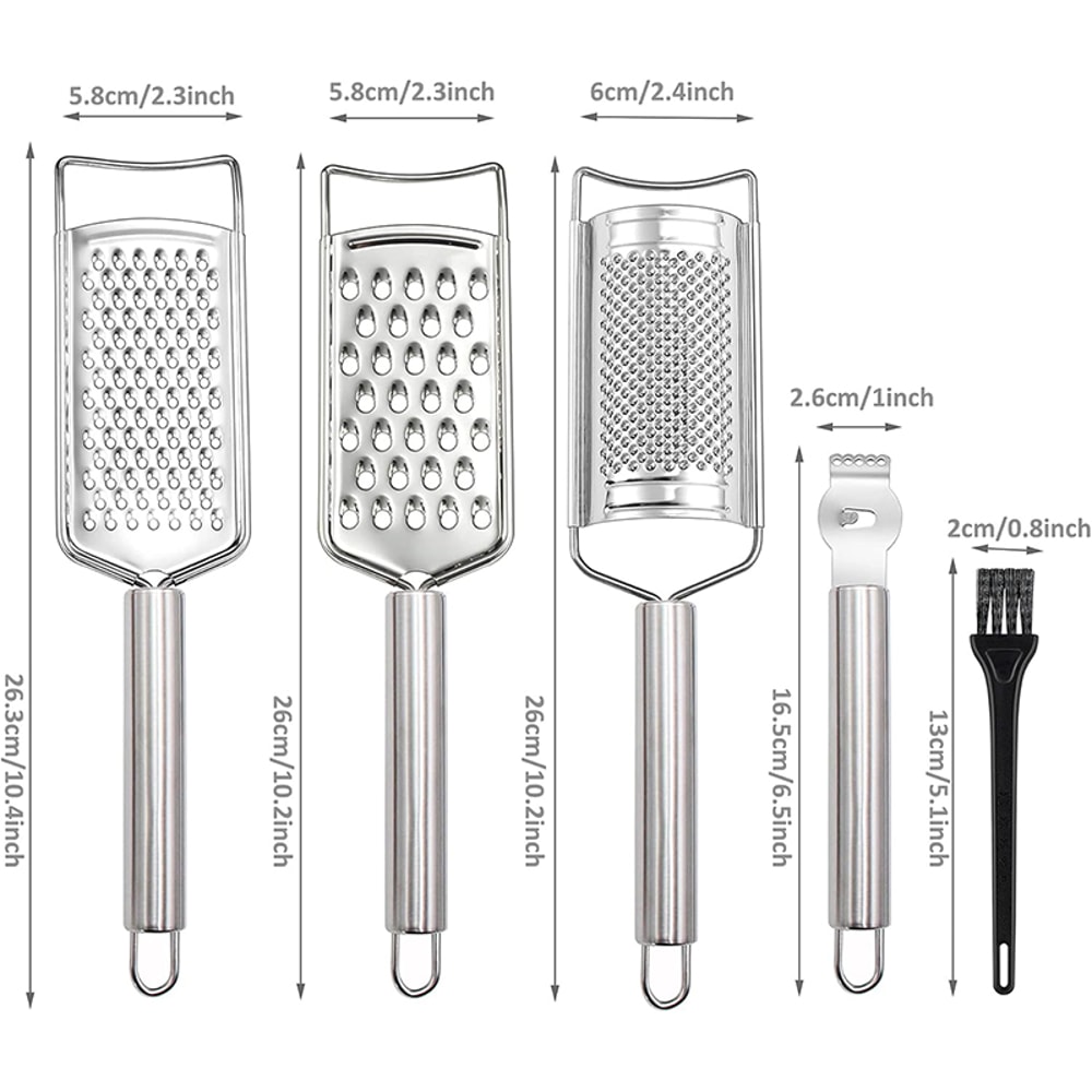 Stainless Steel Cheese Grater Set with Lemon Zester and Multi Purpose Kitchen Grater