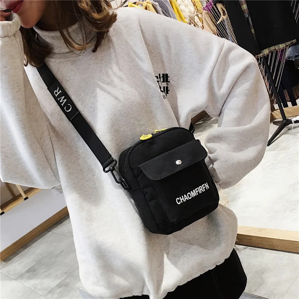 Cute Cartoon Small Canvas Crossbody Bag Phone Purse for Women Mini Messenger Shoulder Bag