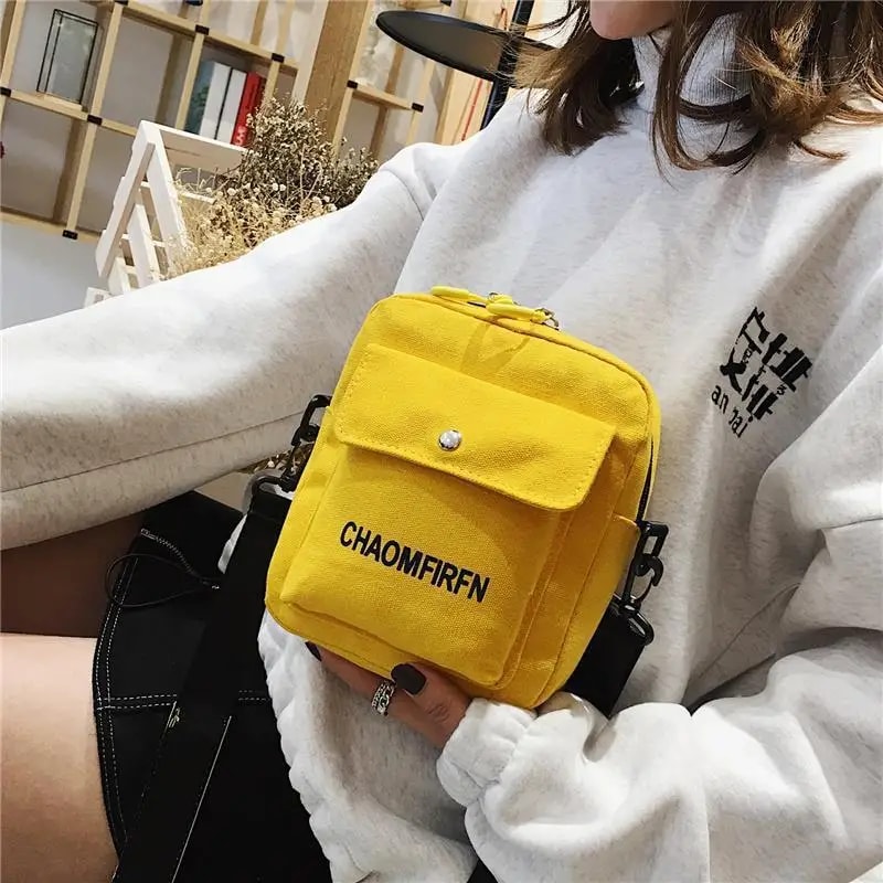Cute Cartoon Small Canvas Crossbody Bag Phone Purse for Women Mini Messenger Shoulder Bag