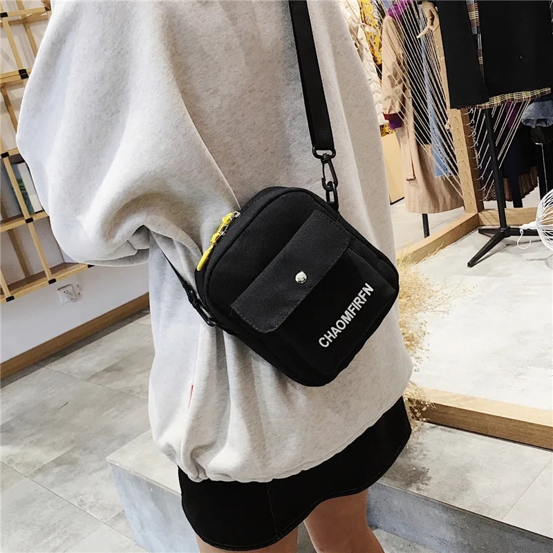 Cute Cartoon Small Canvas Crossbody Bag Phone Purse for Women Mini Messenger Shoulder Bag
