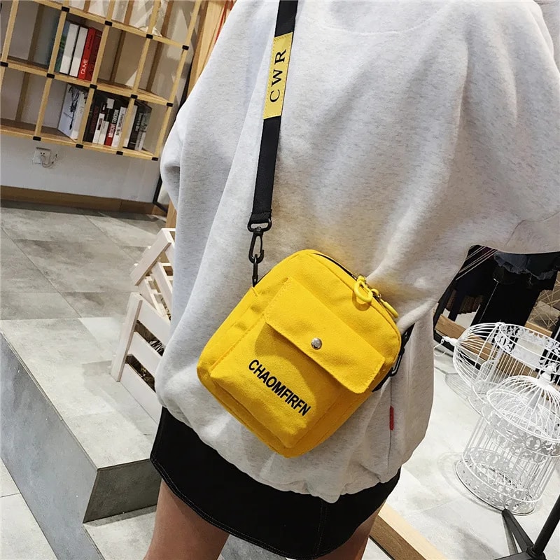 Cute Cartoon Small Canvas Crossbody Bag Phone Purse for Women Mini Messenger Shoulder Bag
