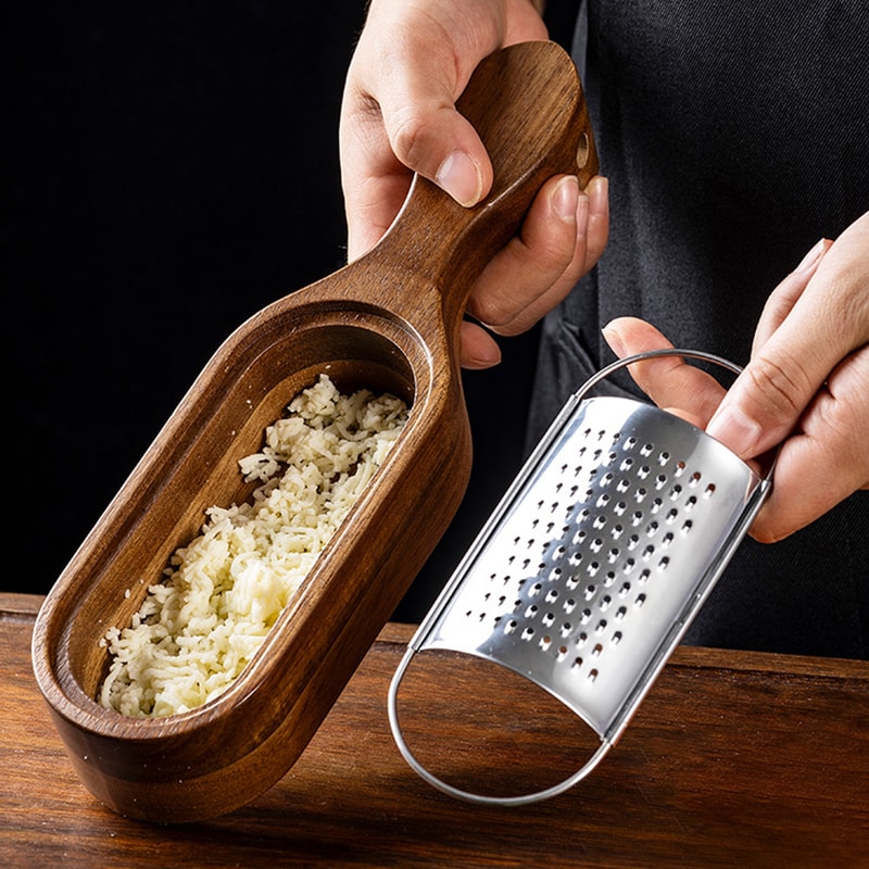 Stainless Steel Cheese Grater with Container Wooden Storage Box Manual Cheese Slicer