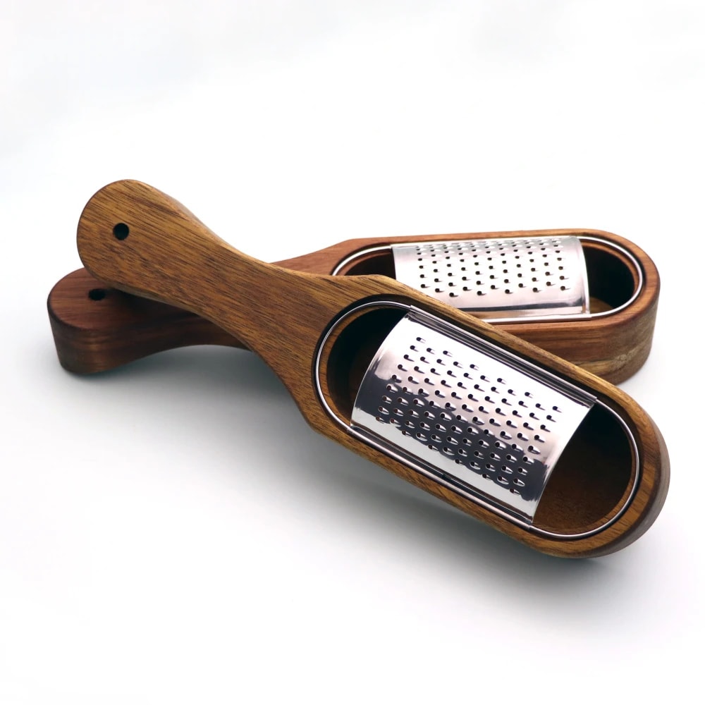 Premium Stainless Steel Cheese Grater With Acacia Wood Box Elegant Cheese Grater With Container For 0