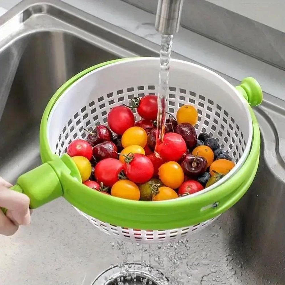 Rotating Vegetable Washing Basket With Spin Drain Colander For Fruits And Greens 1