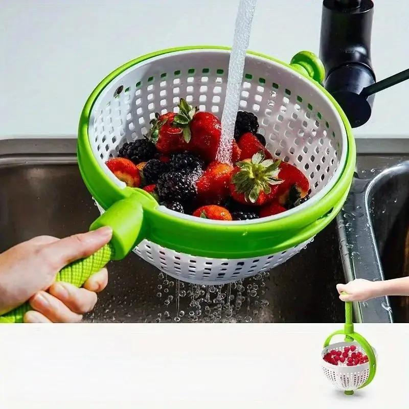 Rotating Vegetable Washing Basket With Spin Drain Colander For Fruits And Greens 3