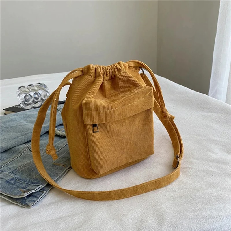 Korean Style Bucket Bag Drawstring Shoulder Crossbody for Women